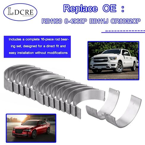 16 Piece RB1160 Standard Rod Bearing Set for Dodge Ram 1500, 2500, 3500, Chrysler 300, Jeep Commander, Grand Cherokee 5.7L 6.1L 6.4L V8, Replace 8-4960P, BB111J, CR8032CP, Connecting Rod Bearings Set in Saudi Arabia