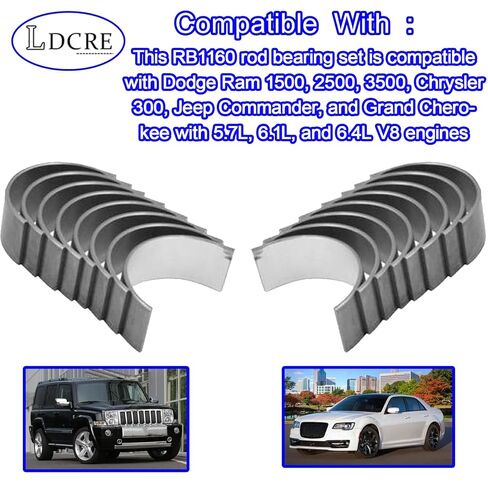 16 Piece RB1160 Standard Rod Bearing Set for Dodge Ram 1500, 2500, 3500, Chrysler 300, Jeep Commander, Grand Cherokee 5.7L 6.1L 6.4L V8, Replace 8-4960P, BB111J, CR8032CP, Connecting Rod Bearings Set in Saudi Arabia
