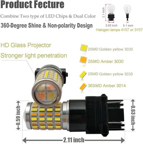 iBrightstar Super Bright 3157 4157 3155 3457 Switchback LED Bulbs with Projector Replacement for Daytime Running Lights/DRL and Turn Signal Lights, White/Amber in Kuwait