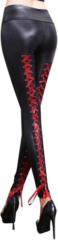 Women's Faux Leather Leggings Stretchy High Waisted Faux Leather Pants,Sexy Legging Cuir Femme Pleather Leggings with Lace-Up Back,One Size Black in Saudi Arabia