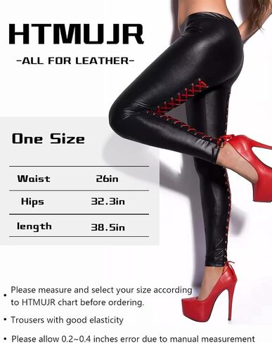 Women's Faux Leather Leggings Stretchy High Waisted Faux Leather Pants,Sexy Legging Cuir Femme Pleather Leggings with Lace-Up Back,One Size Black in Saudi Arabia