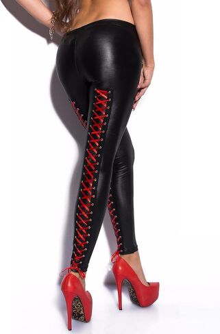 Women's Faux Leather Leggings Stretchy High Waisted Faux Leather Pants,Sexy Legging Cuir Femme Pleather Leggings with Lace-Up Back,One Size Black in Saudi Arabia