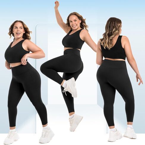 Sinophant Plus Size Leggings للنساء مع جيوب ، طماق XXL-4XL الممتدة للسيدات. in Kuwait