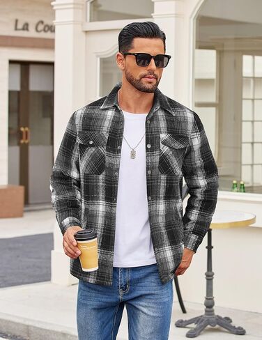 COOFANDY Men's Flannel Shirt Jackets Quilted Lined Plaid Jacket Long Sleeve Button Down Thick Winter Outwear Shackets in Saudi Arabia