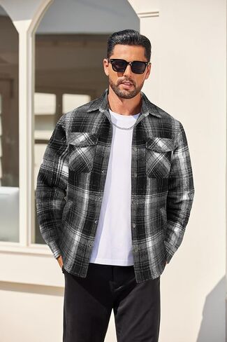COOFANDY Men's Flannel Shirt Jackets Quilted Lined Plaid Jacket Long Sleeve Button Down Thick Winter Outwear Shackets in Saudi Arabia