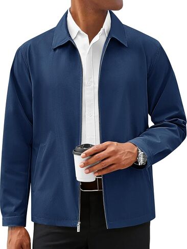 Runcati Mens Lightweight Jackets Full Zip Business Casual Windbreaker Fall Golf Coat Jacket with Pockets in Saudi Arabia