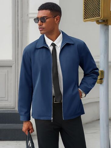 Runcati Mens Lightweight Jackets Full Zip Business Casual Windbreaker Fall Golf Coat Jacket with Pockets in Saudi Arabia