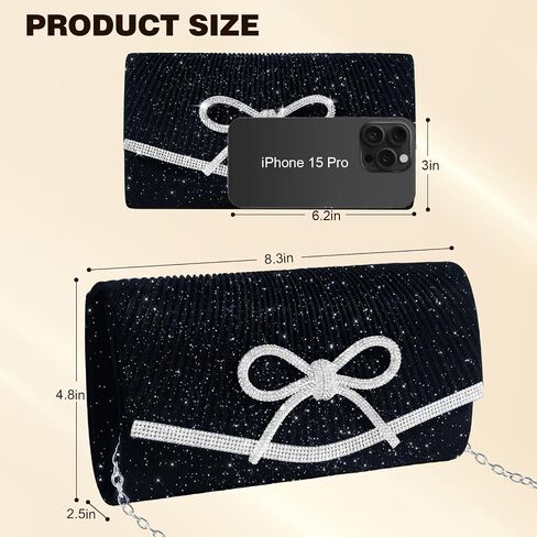 Evening Bag Clutch Purses for Women,Sparkly Bow Handbags Crossbody Bag Wedding Bag Glitter Rhinestone Party in Kuwait
