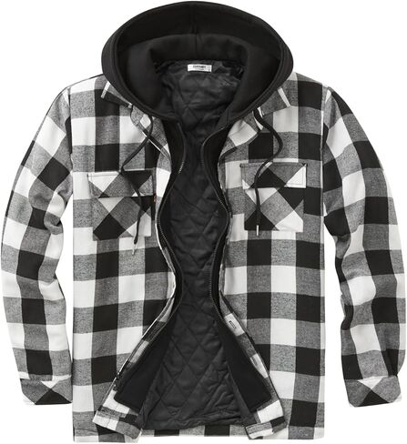 سترة قميص من الفلانيل للرجال من COOFANDY، مبطنة دافئة، بقلنسوة، وأكمام طويلة، سترات قميص منقوشة in Kuwait