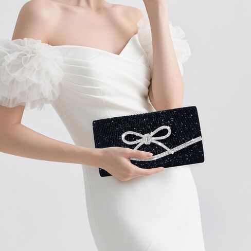 Evening Bag Clutch Purses for Women,Sparkly Bow Handbags Crossbody Bag Wedding Bag Glitter Rhinestone Party in Kuwait