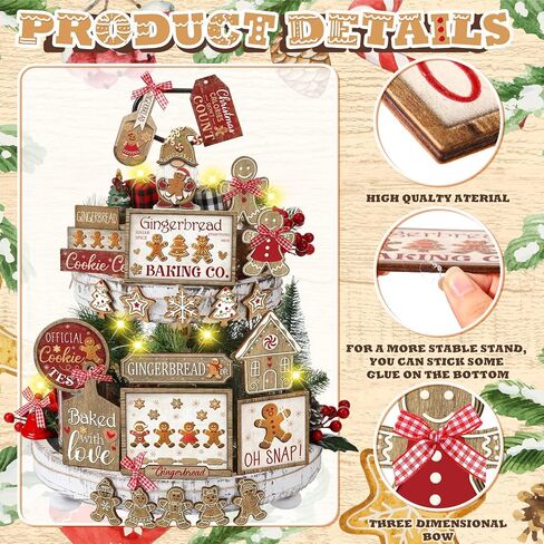 Shellwei 24 Pcs Christmas Tiered Tray Decor Wood Rustic Christmas Decoration for Home Table Shelf Christmas Winter Farmhouse Decor Xmas Trees Gnome Elk Snowflake Wooden Signs Buffalo Plaid Table Decor in Saudi Arabia