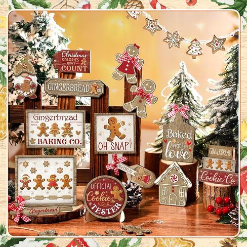 Shellwei 24 Pcs Christmas Tiered Tray Decor Wood Rustic Christmas Decoration for Home Table Shelf Christmas Winter Farmhouse Decor Xmas Trees Gnome Elk Snowflake Wooden Signs Buffalo Plaid Table Decor in Saudi Arabia