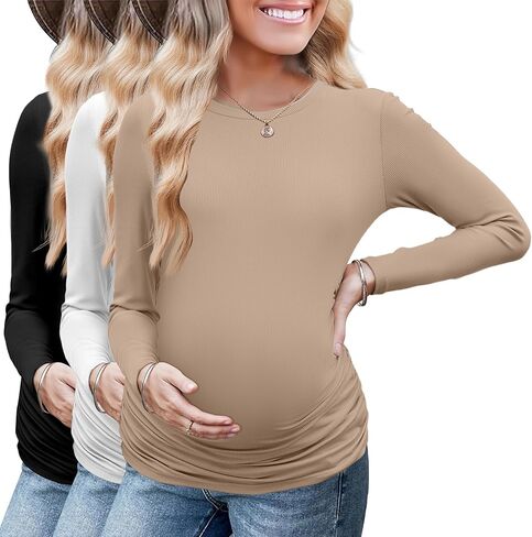 قميص الأمومة الأمومة الطويلة 3Packs جولة حول الحمل قمم الحمل غير الرسمي قمصان أعلى TEE in Kuwait
