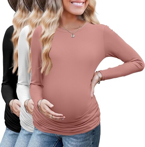 قميص الأمومة الأمومة الطويلة 3Packs جولة حول الحمل قمم الحمل غير الرسمي قمصان أعلى TEE in Kuwait
