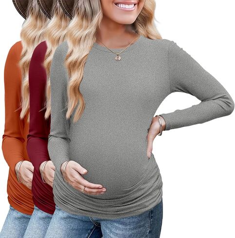 قميص الأمومة الأمومة الطويلة 3Packs جولة حول الحمل قمم الحمل غير الرسمي قمصان أعلى TEE in Kuwait