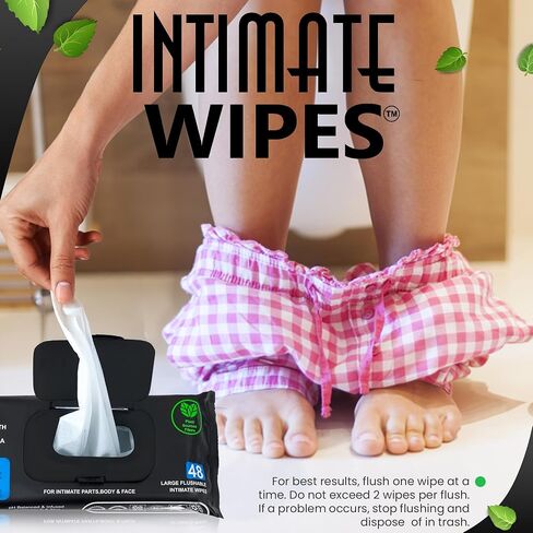 Intimate Wipes by INTIMACY KIT, 48 Large Hygiene Wipes, pH Balanced, Hypoallergenic, Fragrance Free, Infused with Vitamin-E, Chamomile & Aloe Vera, for Intimate Parts, Body & Face in Saudi Arabia