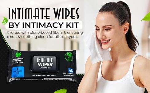 Intimate Wipes by INTIMACY KIT, 48 Large Hygiene Wipes, pH Balanced, Hypoallergenic, Fragrance Free, Infused with Vitamin-E, Chamomile & Aloe Vera, for Intimate Parts, Body & Face in Saudi Arabia