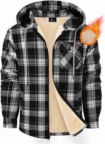 Mens Flannel Hoodies Fleece Full Zip Shirt Jacket Plaid Fall Winter Coat with Hood in Saudi Arabia