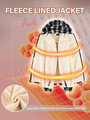 Mens Flannel Hoodies Fleece Full Zip Shirt Jacket Plaid Fall Winter Coat with Hood in Saudi Arabia
