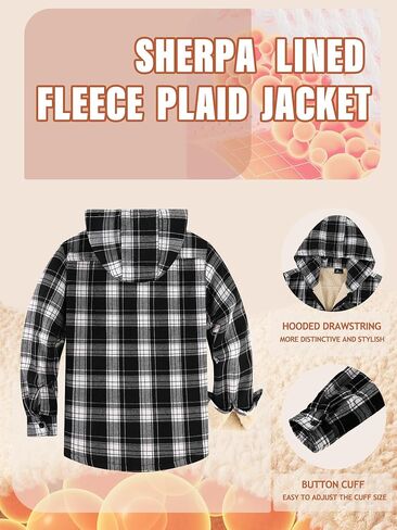 Mens Flannel Hoodies Fleece Full Zip Shirt Jacket Plaid Fall Winter Coat with Hood in Saudi Arabia