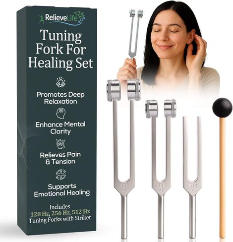 Tuning Forks for Healing Set (128Hz, 256Hz, 512Hz) – Tuning Fork Set with Reflex Hammer & Bag – Frequency Healing Devices & Sound Healing Instruments for Chakra Balancing, Yoga, Meditation & Therapy in Saudi Arabia