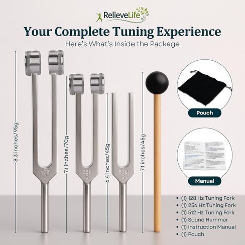 Tuning Forks for Healing Set (128Hz, 256Hz, 512Hz) – Tuning Fork Set with Reflex Hammer & Bag – Frequency Healing Devices & Sound Healing Instruments for Chakra Balancing, Yoga, Meditation & Therapy in Saudi Arabia