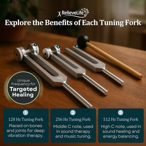 Tuning Forks for Healing Set (128Hz, 256Hz, 512Hz) – Tuning Fork Set with Reflex Hammer & Bag – Frequency Healing Devices & Sound Healing Instruments for Chakra Balancing, Yoga, Meditation & Therapy in Saudi Arabia
