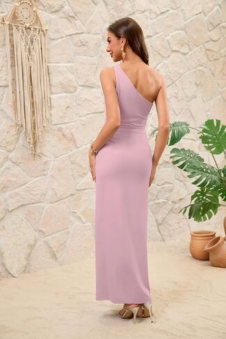 Women's Summer One Shoulder Maxi Dresses Sleeveless Bodycon Metal Decor Formal Wedding Guest Cocktail Dress in Kuwait