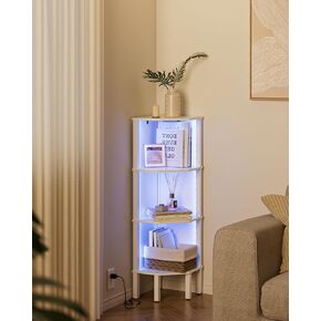 Corner Shelf Stand, 5 Tier Corner Bookshelf with Light,Corner Furniture for Bedroom Display Corner Shelf for Small Space,Wood Shelves with Storage Rack for Living Room,Office,Oak in Kuwait