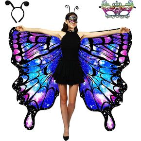 زي فراشة الطباعة على الوجهين للنساء ، أجنحة فراشة البالغين للمرأة ، أزياء الهالوين الخيالية الجناح in Kuwait