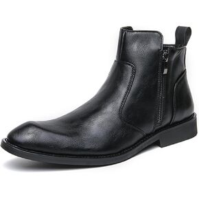 Mens Leather Dress Chelsea Ankle Boots With Double Side Zip Classic Retro Comfortable Pointed Toe Low Block Heel Slip On Business Chukka Boots For Casual Work Office Formal in Kuwait