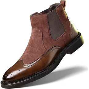 Men'S Brogue Wingtip Chelsea Ankle Boots Retro Pointed Low Chunky Heel Slip-On Business Work Dress Boots Fashion Leather Casual Ankle Boots in Kuwait