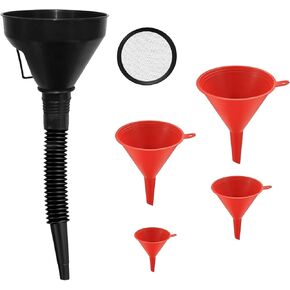 HexinYigjly 4 Pcs Automotive Funnels Set, Wide Mouth Fuel Funnels, Plastic Long Neck Oil Funnels, Flexible Right Angle Funnels, with Detachable Spout and Filter for Water/Gasoline/Coolant/Engine Oil in Kuwait