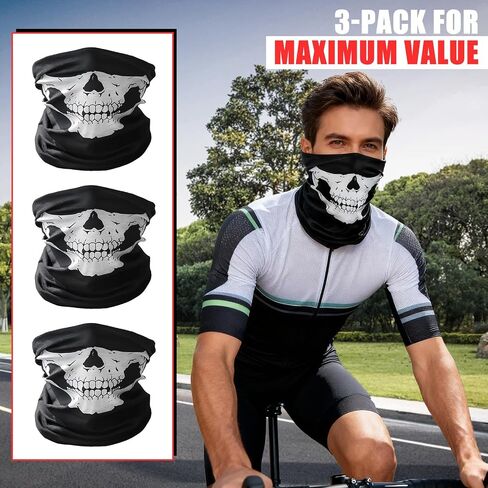 3 Pack Skull Balaclava Face Mask - Breathable Windproof Neck Gaiter for Motorcycle Riding, Skiing, Halloween Costume Accessories in Saudi Arabia