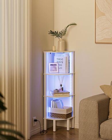 Corner Shelf Stand, 5 Tier Corner Bookshelf with Light,Corner Furniture for Bedroom Display Corner Shelf for Small Space,Wood Shelves with Storage Rack for Living Room,Office,Oak in Kuwait