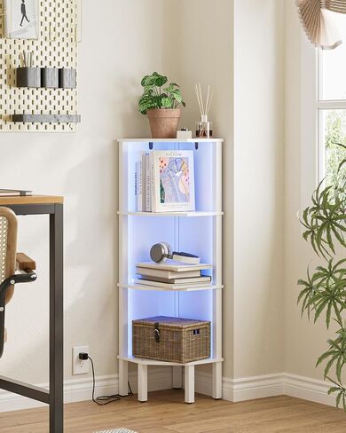 Corner Shelf Stand, 5 Tier Corner Bookshelf with Light,Corner Furniture for Bedroom Display Corner Shelf for Small Space,Wood Shelves with Storage Rack for Living Room,Office,Oak in Kuwait