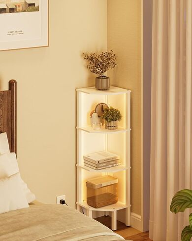 Corner Shelf Stand, 5 Tier Corner Bookshelf with Light,Corner Furniture for Bedroom Display Corner Shelf for Small Space,Wood Shelves with Storage Rack for Living Room,Office,Oak in Kuwait