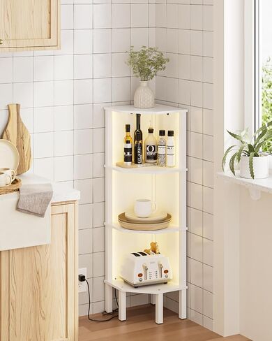 Corner Shelf Stand, 5 Tier Corner Bookshelf with Light,Corner Furniture for Bedroom Display Corner Shelf for Small Space,Wood Shelves with Storage Rack for Living Room,Office,Oak in Kuwait