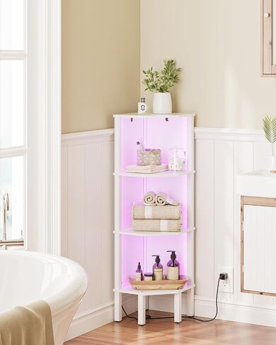 Corner Shelf Stand, 5 Tier Corner Bookshelf with Light,Corner Furniture for Bedroom Display Corner Shelf for Small Space,Wood Shelves with Storage Rack for Living Room,Office,Oak in Kuwait