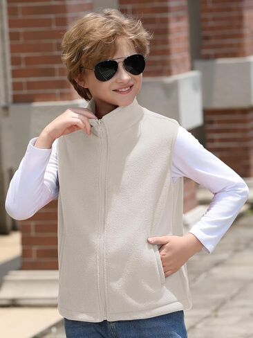 Haloumoning Boys Polar Fleece Vest Kids Full-Zip Lightweight Sleeveless Jacket Fall Winter Warm Outwear 5-14 Years in Saudi Arabia