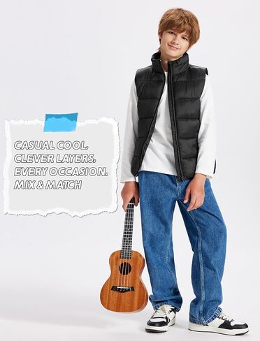 Packable Puffer Vest for Boys Lightweight Water-Resistant Kids' Outerwear Sleeveless Jacket with Zippered Pockets in Saudi Arabia