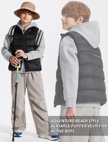 Packable Puffer Vest for Boys Lightweight Water-Resistant Kids' Outerwear Sleeveless Jacket with Zippered Pockets in Saudi Arabia