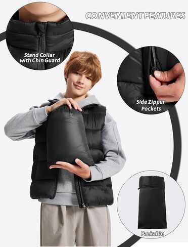 Packable Puffer Vest for Boys Lightweight Water-Resistant Kids' Outerwear Sleeveless Jacket with Zippered Pockets in Saudi Arabia
