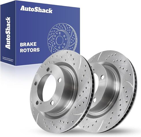 AutoShack Front Drilled & Slotted Brake Rotors | Replacement For 2007-2021 Toyota Tundra 2008-2022 Sequoia 2016-2021 Land Cruiser 2016-2021 Lexus LX570 | Black E-Coated | 2-PC Set | NightGuard in Saudi Arabia