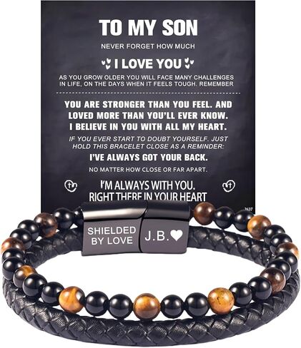 ziella The Guardian Son's Bracelet With Protection Tiger Eye,To My Son Bracelet From Mom,Black Leath Beaded For Son Jewelry Gift in Saudi Arabia