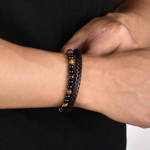 ziella The Guardian Son's Bracelet With Protection Tiger Eye,To My Son Bracelet From Mom,Black Leath Beaded For Son Jewelry Gift in Saudi Arabia