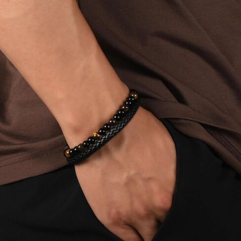 ziella The Guardian Son's Bracelet With Protection Tiger Eye,To My Son Bracelet From Mom,Black Leath Beaded For Son Jewelry Gift in Saudi Arabia