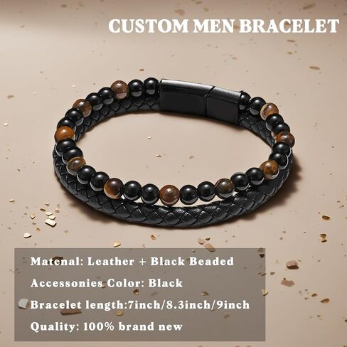 ziella The Guardian Son's Bracelet With Protection Tiger Eye,To My Son Bracelet From Mom,Black Leath Beaded For Son Jewelry Gift in Saudi Arabia