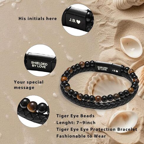ziella The Guardian Son's Bracelet With Protection Tiger Eye,To My Son Bracelet From Mom,Black Leath Beaded For Son Jewelry Gift in Saudi Arabia
