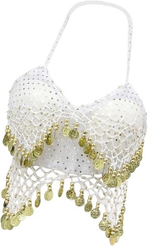 Sequin Crop Top Belly Dance Costume,Glitter Bra Tops for Club Party Adult Women in Kuwait